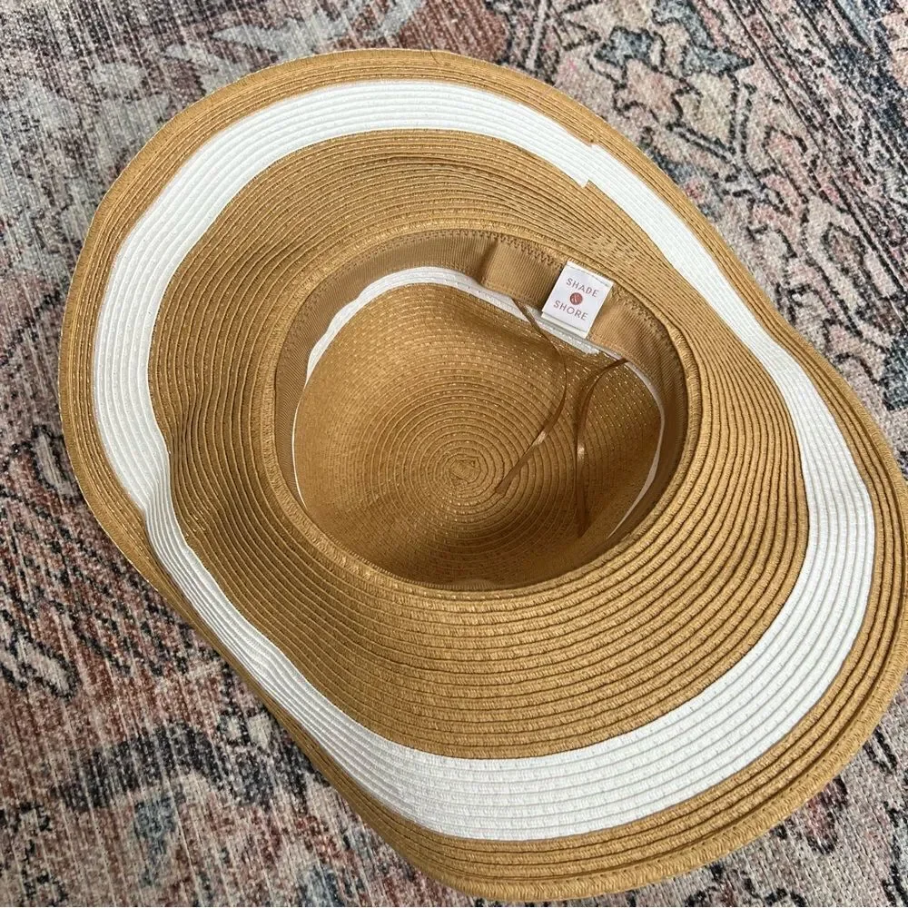 NWT Shade & Shore Striped Sunhat Straw Floppy Beach Hat